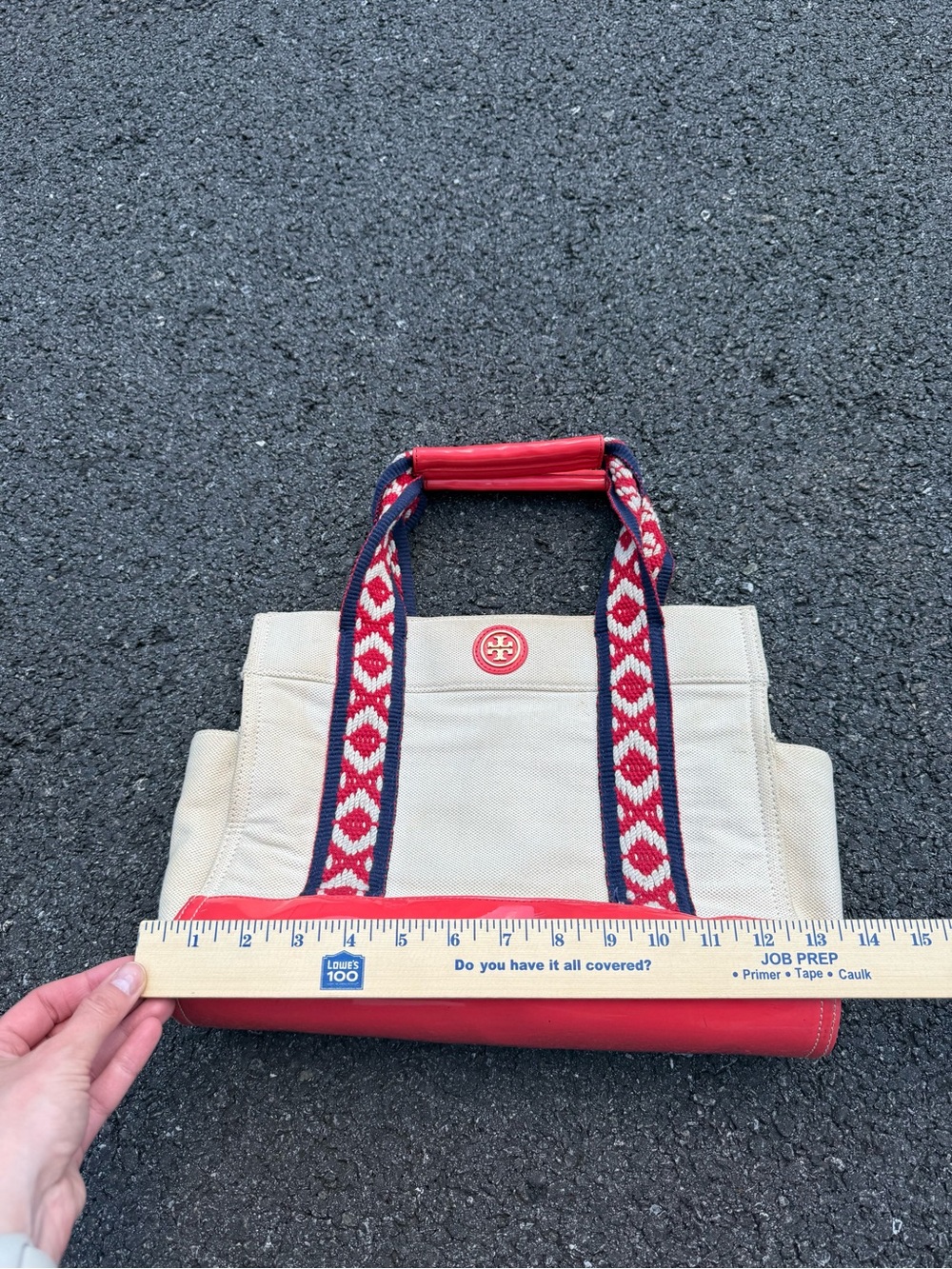 Tory Burch Ella Canvas Red Patent Tote - Picture 10 of 10